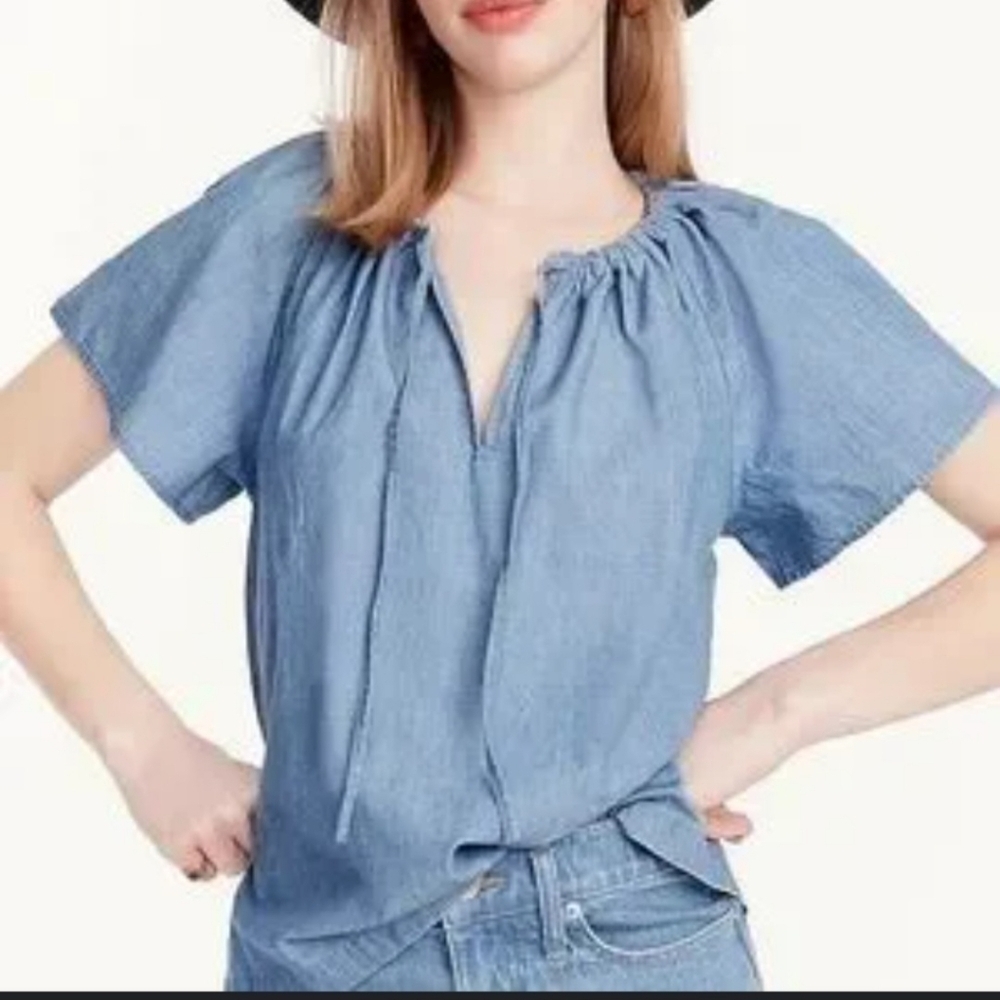 J.Crew* Cranbury Tie-neck Cotton-Poplin Top - Size Large